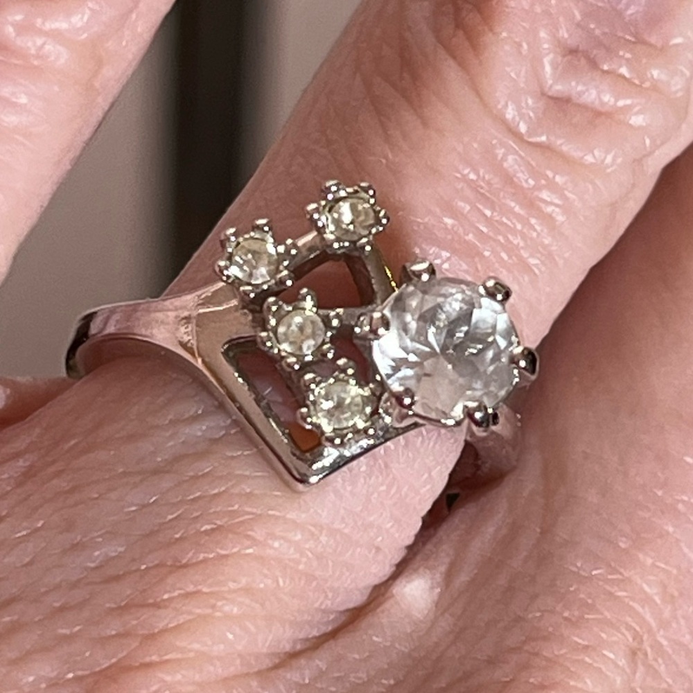Vintage 1940's 50's Retro Clarks &Combs 18Kt GP CZ asymmetrical Mobwife Ring